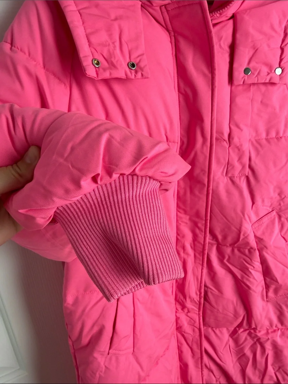 Long Pink Hooded Puffer Coat